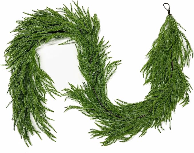 15FT Christmas Garlands Norfolk Pine Garland Real Touch Artificial Faux Greenery Garland for Holiday Indoor Outdoor Decor