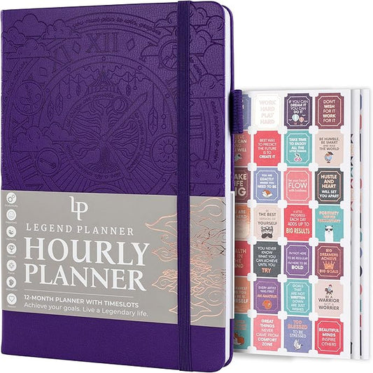 Legend Planner Hourly Schedule Edition – Deluxe Weekly & Daily Organizer with Time Slots. Time Management Appointment Book Journal for Work & Personal Life, Undated, A5 Hardcover – Purple, Debossed