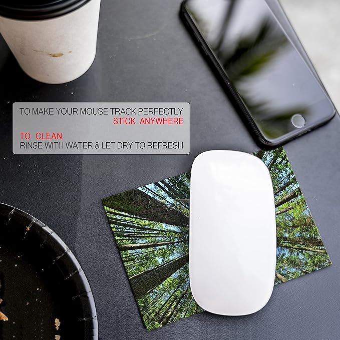 Mouse Pad Adhesive Bottom - Sticks to Any Surface - Portable - Webcam Covers and Screen Cleaner Included (Tall Trees)