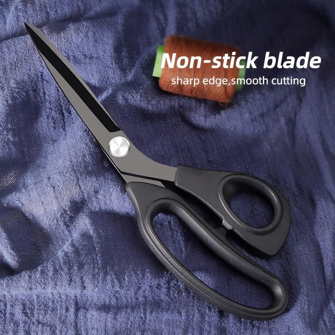 Jasni Scissors Set of 3 black titanium non stick blade anti rust Ergonomic Lightweight Soft Rubber Grip tailor scissors office student scissors for School, Office and Family Daily Use 10''/9''/6.5"