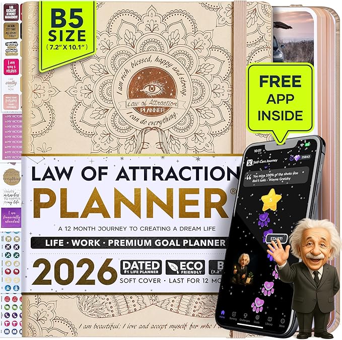 2026 Planner Weekly and Monthly | Law of Attraction Planner with Panduo App | A 12 Month Journey for Productivity, Gratitude & Goal Setting | Includes Foldable Vision Board, Gift Box & Stickers