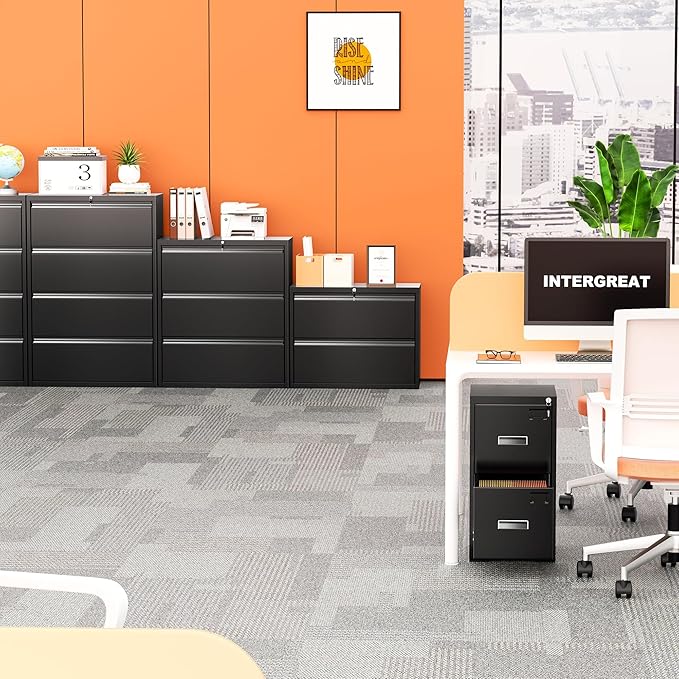 INTERGREAT File Cabinet 3 Drawers, Metal Lateral Filing Cabinets for Home Office, Locking Black File Cabinet for Hanging Files Letter/Legal/F4/A4, Easy Assembly