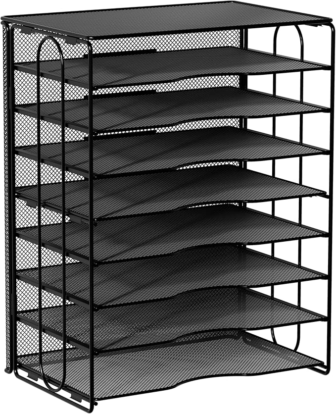 EasyPAG Mesh Desk Tray Organizer 8 Slot Classroom Office Desktop File Paper Sorter, Black