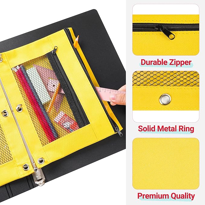 CHEPULA 14 Pack 3 Rings Binder Pencil Pouch, 2 Layer Pencil Case with Zipper and Mesh Window, Wear-resistant Oxford Fabric, Small Cosmetic Bag Pen Case for Home Office