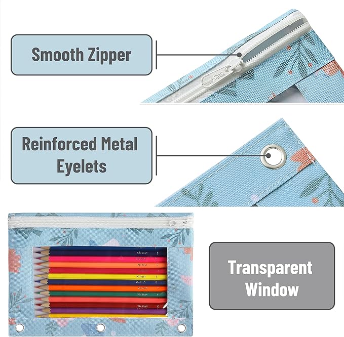 Mr. Pen Zipper Pencil Case Pouch for 3-Ring Binder, 2-Pack