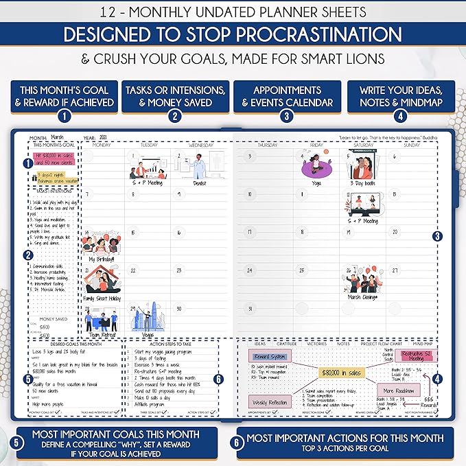 Journal for Men - Undated Daily, Weekly & Monthly Planner with Budget Section | A 12 Month Journey to Increase Productivity & Happiness | Life Organizer & Gratitude Journal - Horizontal Format