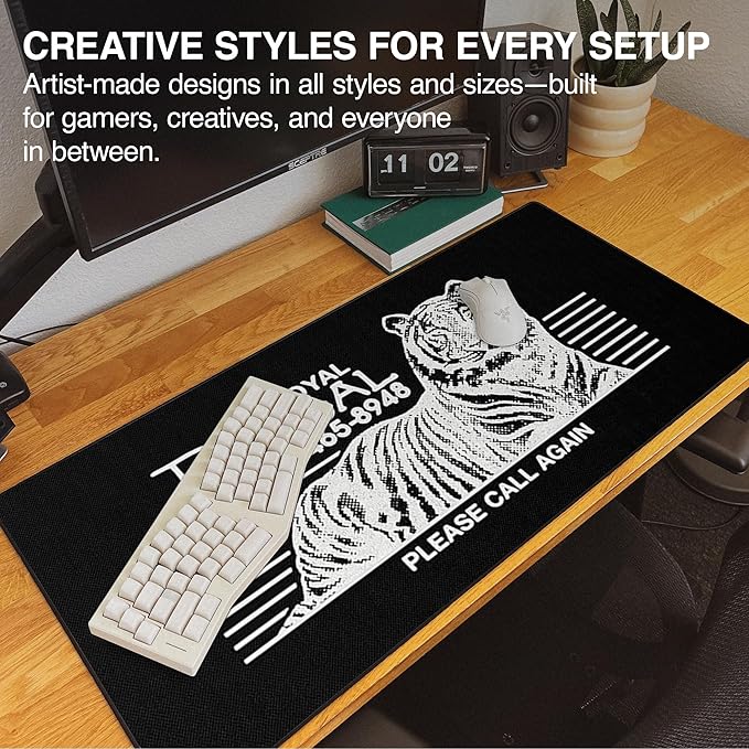 MPCO. OZGMX Large Gaming Desk Pad - 36" x 17" Aeroglyde Fabric Royal Bengal Black Desk Mats - Non-Slip, Washable, Smooth Glide for Precision Gaming & Work