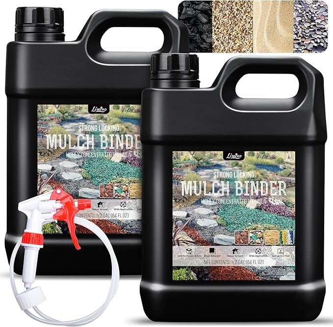 Mulch Glue - 1 Gallon / 128oz Mulch Adhesive Gravel Binder with Applicator for Landscaping, Garden - Non Toxic Ready to Use Landscape Lock Glue Mulches Stabilizer for Pea Gravel, Rock, Stones, Bark