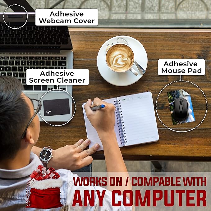 Mouse Pad Travel Size with Adhesive Bottom, Mini Mouse Pad Sticks to Any Surface, Plus Webcam or Camera Privacy Tab Covers and Screen Cleaner (View Point City)