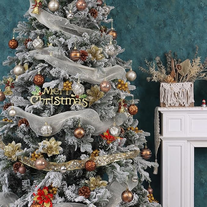 100ct Brown and Gold Christmas Ornaments Set, Shatterproof Fall Thanksgiving Tree Decorations Elegant Champagne Plastic Assortment Xmas Ball Ornaments for Holiday Decor (Brown & Gold)