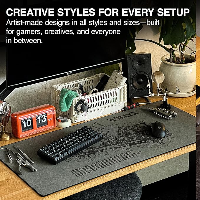 MPCO. Blueprints Large Gaming Desk Pad - 36" x 17" Aeroglyde Fabric Willys Jeep – Green Desk Mats - Non-Slip, Washable, Smooth Glide for Precision Gaming & Work