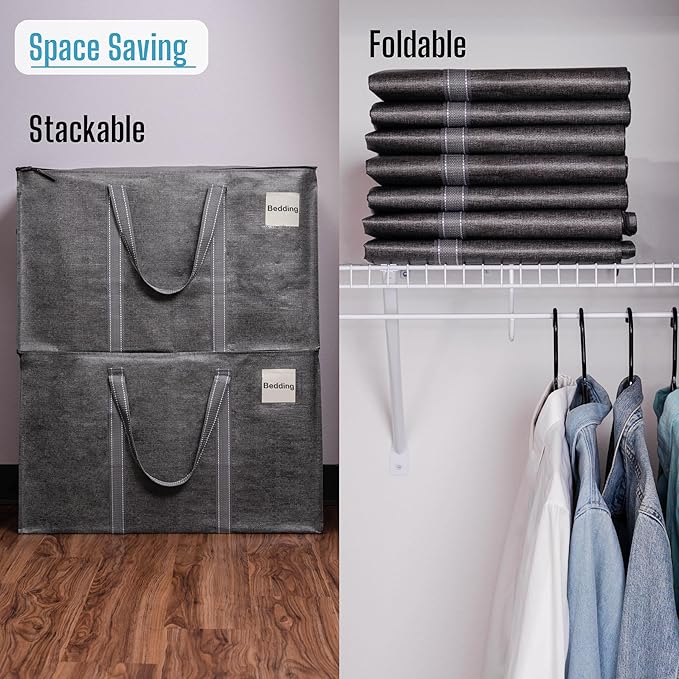 VENO 10 Pack Moving Bags, Heavy Duty, Moving Boxes Alternative, Packing Storage Supplies for Dorm Room Essentials with Zipper for Clothes, Extra Large Totes for Packaging (Dark Gray, 10 Pack)