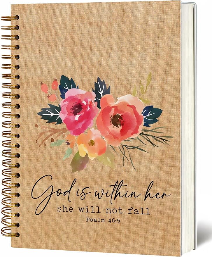 Bible Notebook, A5 Spiral Christian Journal with Floral Pink Butterfly Notebook, Bible Verse-He Restores My Soul, Inspirational Notebooks for Women, Bible Study, Gift for Birthday Christmas, Office Supplies (Brown)