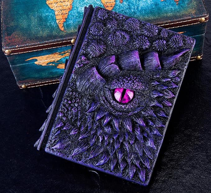 3D Dragon Eye Embossed Journal,Resin Engraving Notebook,Dnd notebook for Dragon Lovers ，Blank Paper,Hardcover Travel Notepad for Writing,Sketchbook,Collection,Gift,Decoration A4 and A5 Size (A5-Dark Purple)