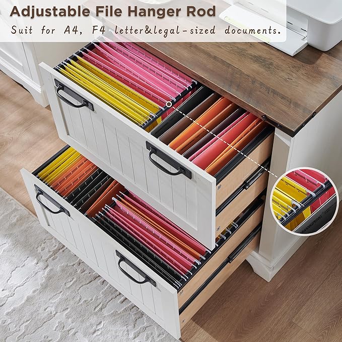 RedLemon Farmhouse Filing Cabinets with 2 Drawers, 30" File Cabinets with Hanging File Folders for A4/Letter/Legal Size Documents, Office Storage Cabinet for Study Room, Living Room (Antuique White)