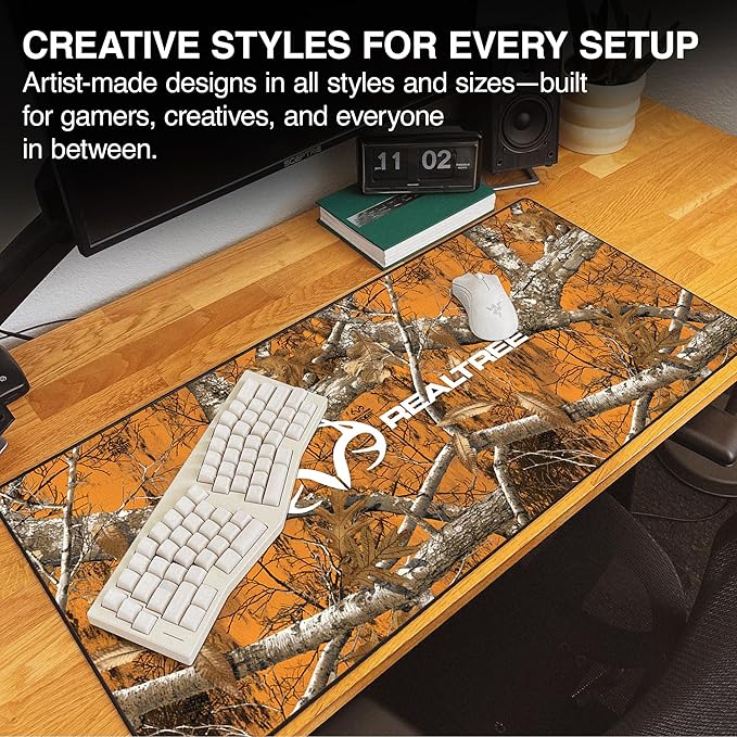 MPCO. Real Tree Large Gaming Desk Pad - 36" x 17" Duraglyde Fabric Edge Orange – with Logo Desk Mats - Non-Slip, Washable, Smooth Glide for Precision Gaming & Work