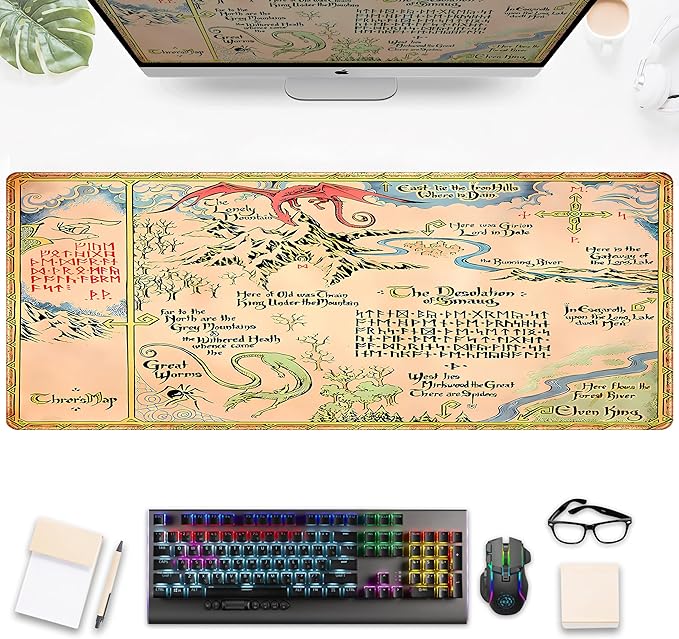 Vintage Desk Pad Gaming Desk Mat XL Mouse Pad, Computer Keyboard Mat Extra Large Mouse Mat, Personalized Desktop MatAged Yellow Desk Protector Mat, Special Symbol Desk Decoration 31.5" x 11.8"
