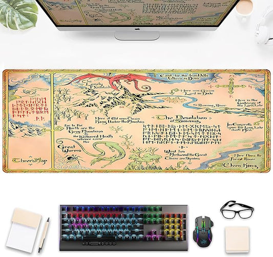 Vintage Desk Pad Gaming Desk Mat XL Mouse Pad, Computer Keyboard Mat Extra Large Mouse Mat, Personalized Desktop MatAged Yellow Desk Protector Mat, Special Symbol Desk Decoration 31.5" x 11.8"