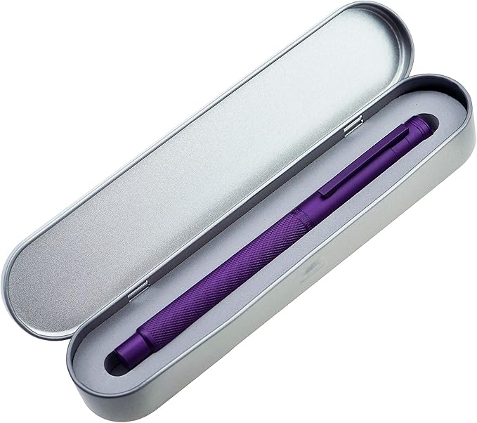 Asvine Purple Fude Pen, Bent Nib Fountain Pen Calligraphy (Fine to Broad) with Converter and Metal Pen Case Set