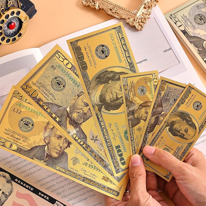 6 PCS Dollar Bill Bookmarks, Cool Waterproof Bookmark, Fancy Book Marks for Book Lovers Reading Women Writers Children, Birthday Gifts for Readers, Reading Accessories, Large & Small Sizes for Books