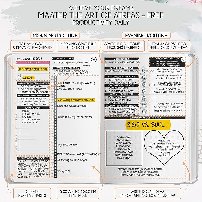 Self Care Journal - 5 Minute Mental Health & Manifestation Journal | 90-Day Undated Daily Planner for Positivity, Affirmations & Gratitude | Guided Mindfulness, Reflection | Vision Board + Stickers