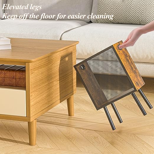 4.5 Gallon Office Trash Can for Near Desk, Wood Bedroom Trashcan Rectangular Wastebasket with Mesh - Handles - Leg, Small Garbage Can Trash Bin for Office Bedroom Living Room Bathroom Dorm