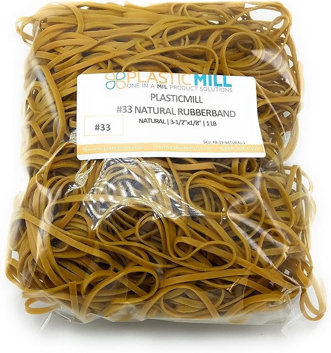 PlasticMill Natural Rubber Bands Size 33 (3 1/2" x 1/8") - #33 Rubber Bands Office Supplies - Strong, Elastic Bands for Crafts, Balloon Garland, Cash, File Folders (1,000-Pack)