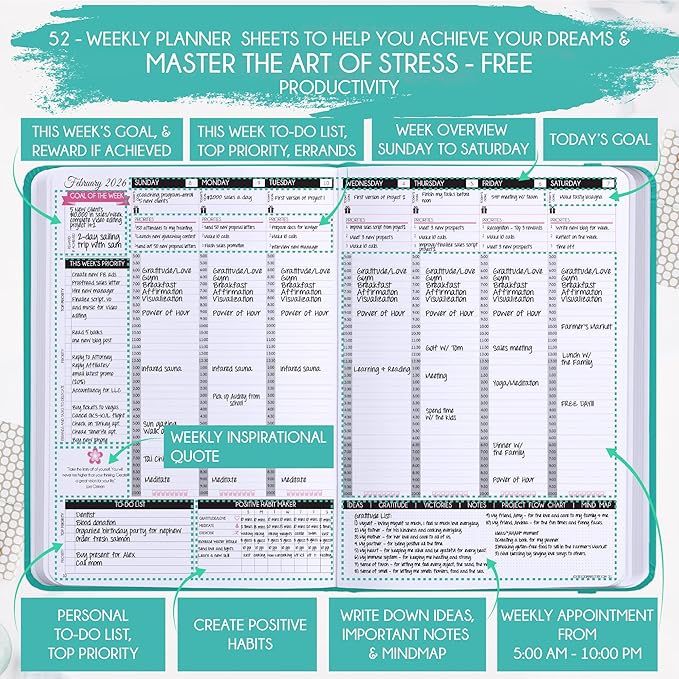 2026 Planner Weekly and Monthly | Law of Attraction Planner with Panduo App | A 12 Month Journey for Productivity, Gratitude & Goal Setting | Includes Foldable Vision Board, Gift Box & Stickers