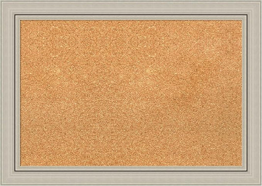 Amanti Art Natural Cork Board for Wall, 20x28 Vision Board with Silver Wood Frame, Medium Corkboard Office Decor for Home Organization, Casual Corkboard Pinboard to display items for home organization