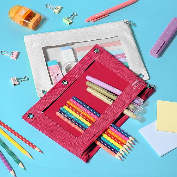 Mr. Pen- Pencil Pouch for 3 Ring Binder, 2 Pack, Red and Ivory, 3 Ring Binder Pencil Pouch