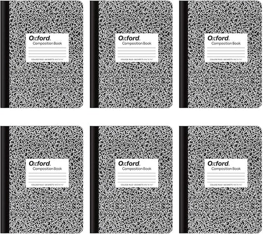 Oxford Composition Notebooks, College Ruled Paper, 9-3/4 x 7-1/2 Inches, 100 Sheets, Black, 6 Pack (63767)