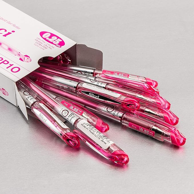 Pentel Arts Slicci 0.25 mm Extra Fine Gel Pen, Pink Ink, Box of 12 (BG202-P1)