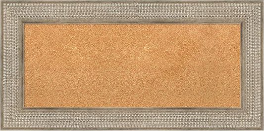 Amanti Art Natural Cork Board for Wall, 18x36 Vision Board with Silver Wood Frame, Medium Corkboard Office Decor for Home Organization, Traditional Corkboard Pinboard to Display Items for Home