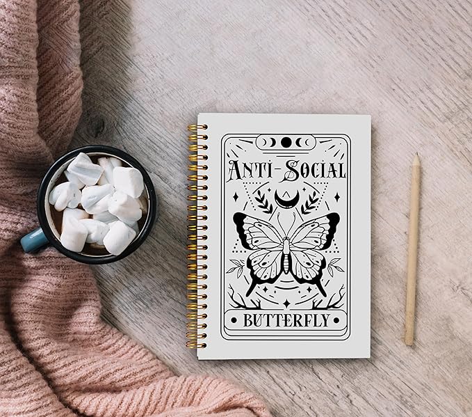 The Anti-Social Butterfly Tarot Journal Notebook - Introvert Gifts, Tarot Lover Gifts, Witchy Journal, Butterfly Gifts for Women, Witchy Gifts for Women Spiral Notebook 5.5x8.3