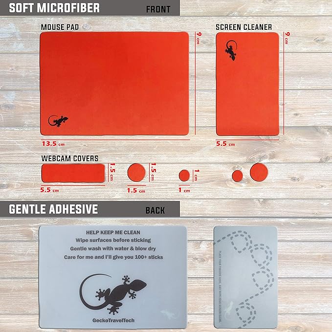 Mouse Pad Adhesive Bottom - Sticks to Any Surface - Portable - Webcam Covers and Screen Cleaner Included (Red)