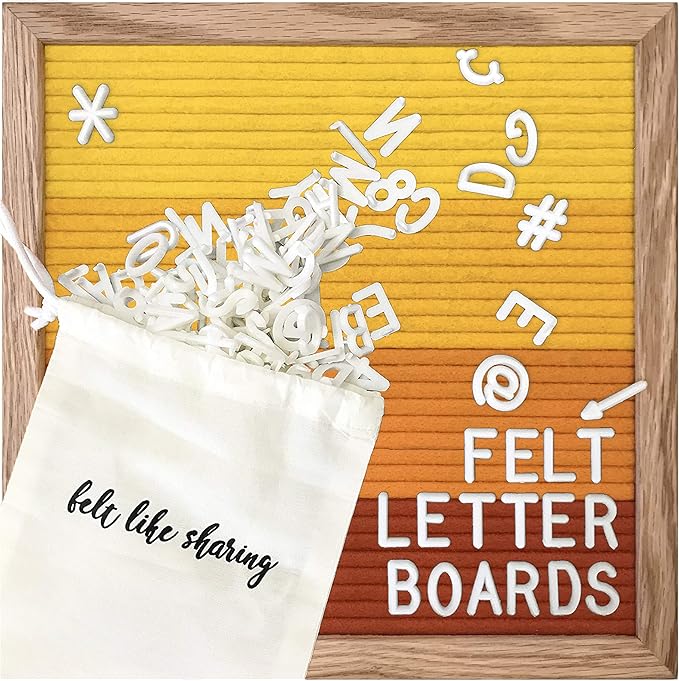 Felt Like Sharing Square Letter Board (Sunburst Felt - 10”x10”) – Changeable Message Board with 3 Sets of Felt Board Letters – Statement Wall Sign for Quotes, Home or Holiday Decor In Oak Frame