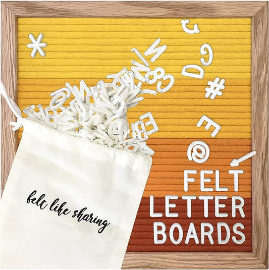 Felt Like Sharing Square Letter Board (Sunburst Felt - 10”x10”) – Changeable Message Board with 3 Sets of Felt Board Letters – Statement Wall Sign for Quotes, Home or Holiday Decor In Oak Frame