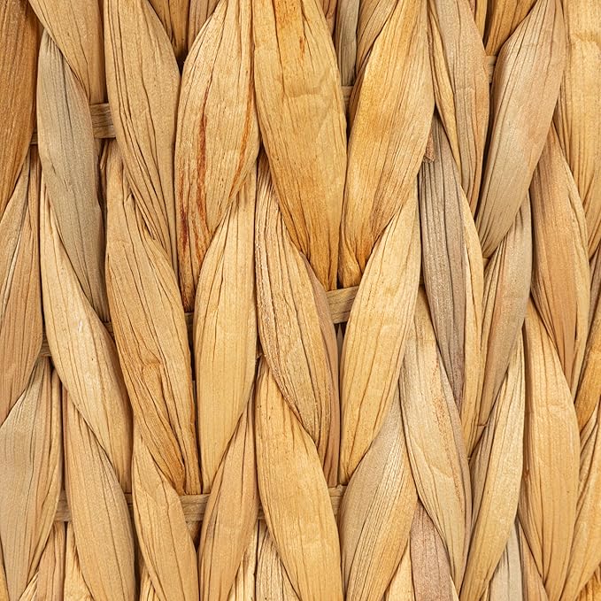 Household Essentials Handwoven Round Water Hyacinth Waste Basket with Plastic Liner, Natural