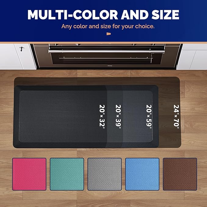 FEATOL 4 Packs Anti Fatigue Mats Thick Cushioned Standing Desk Mat Office, Ergonomic Kitchen Mats Set of 4, Memory Foam Comfort Floor Mat Padded Foam Rugs, Stain Resistant, Non-Slip (20" x 32", Black)