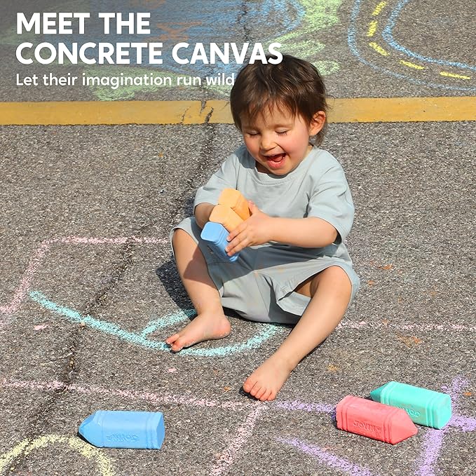 JOYIN 6 PCS Jumbo Sidewalk Chalk with 6 Colors, Washable Sidewalk Chalk for Kids, Non-Toxic Art Supplies, Outdoor Games, Playground Accessories