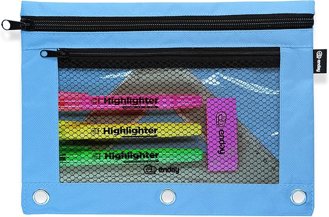 Enday Blue Pencil Pouch For 3 Ring Binder, Zippered Binder Pencil Pouches, 3 Ring Pencil Pouch for Binder, Pencil Case for Binder, Large Pencil Bags for School, Home, and Office