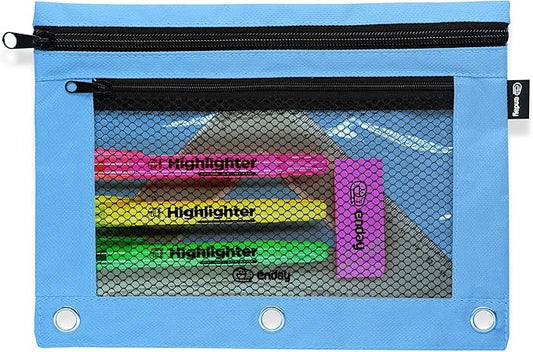 Enday Blue Pencil Pouch For 3 Ring Binder, Zippered Binder Pencil Pouches, 3 Ring Pencil Pouch for Binder, Pencil Case for Binder, Large Pencil Bags for School, Home, and Office