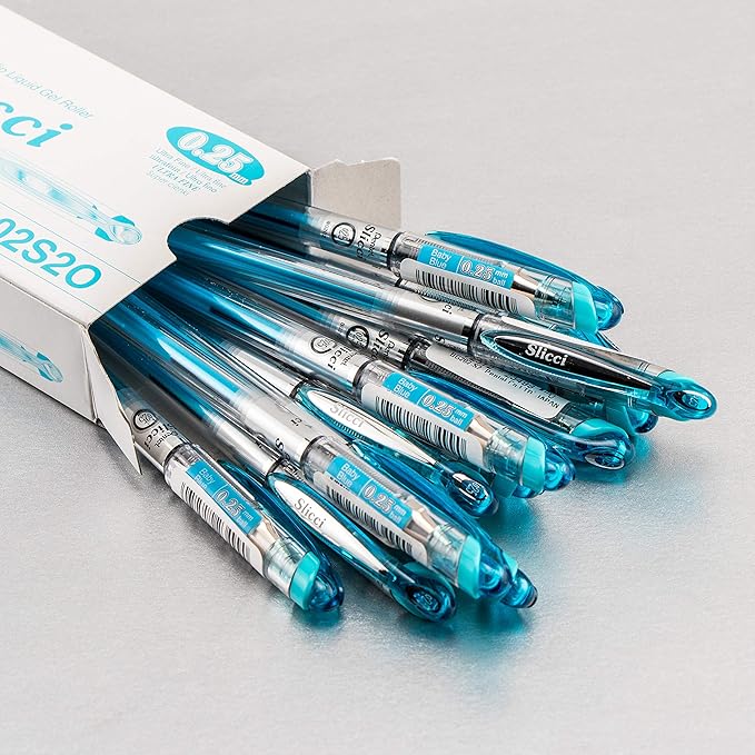 Pentel Arts Slicci 0.25 mm Extra Fine Gel Pen, Baby Blue Ink, Box of 12 (BG202-S2)