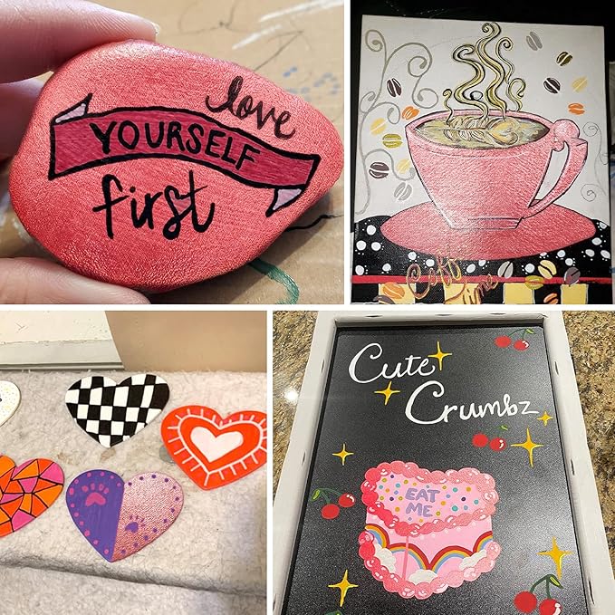 Acrylic Paint Pens Gold,Silver,Rose Gold,Paint Markers for Rocks Painting, Wood, Fabric, Glass,Ceramic,Canvas. Scrapbooking,Card Making,DIY Craft Supplies Metallic Acrylic Marker Set (Rose gold)