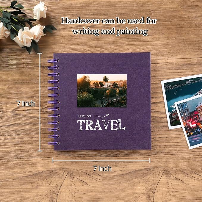 potricher 7 x 7 Inch DIY Scrapbook Album 40 Pages Hardcover Kraft Paper Scrap Book Photo Albums Memory Book for Wedding and Anniversary Family (Purple, 7 Inch)