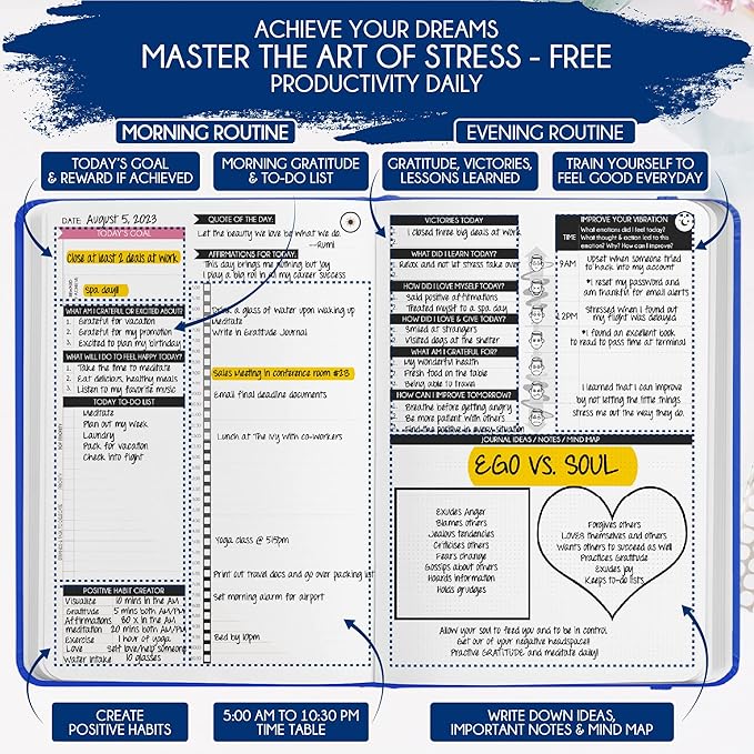 Adhd Daily Planner - A Self Care Personal Gratitude Journal to Increase Productivity and Success in Life & Work, Weekly & Monthly Undated Planner for Women and Men, Vision Board & Organizer + Stickers