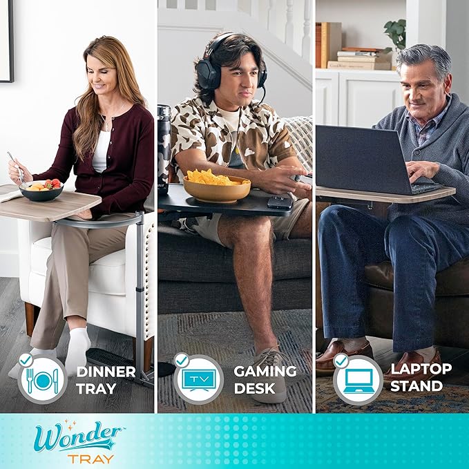 Stander Wonder Tray, Adjustable Swivel Table, Extra-Large Computer Stand, Couch Desk & Gaming Bench, TV-Trays for Eating on Couches, Chairs, Recliners with Laptop Wedges and Cup Holder, XL, Black