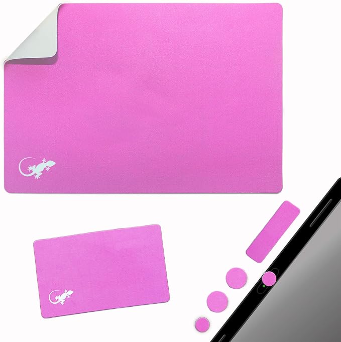 Mouse Pad Adhesive Bottom - Sticks to Any Surface - Portable - Webcam Covers and Screen Cleaner Included (Pink)