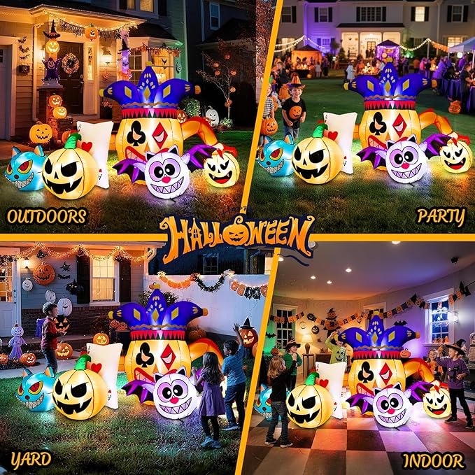 5FT Halloween Inflatable Decorations, Halloween Blow Up Indoor Outdoor Inflatable Pumpkin, Clown, Cat & Bat with LED Lights, Outdoor Halloween Decor for Yard Garden Lawn Holiday Party