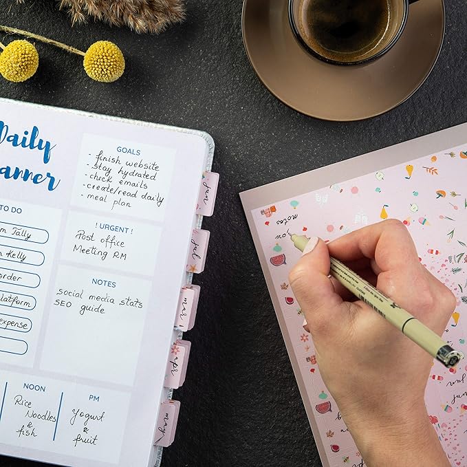 DiverseBee Laminated Planner - 24 Peel and Stick Tabs (12 Month, 12 Blank), Calendar Dividers (Rose)